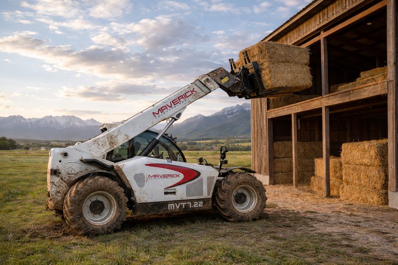 Maverick telehandler loading hay bales in agriculture