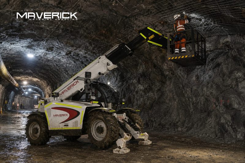 Maverick telehandler with aerial platform in underground mining tunnel